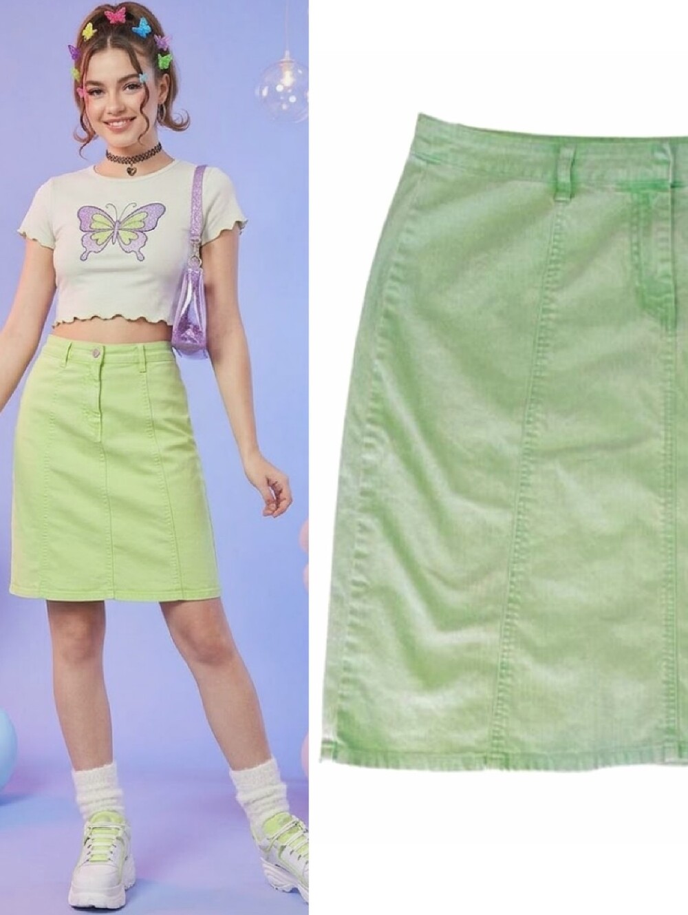 VTG 2008 C&B Lime Green Stretch Denim ALine Jean Skirt‎ SZ 12 *Medium Y2K